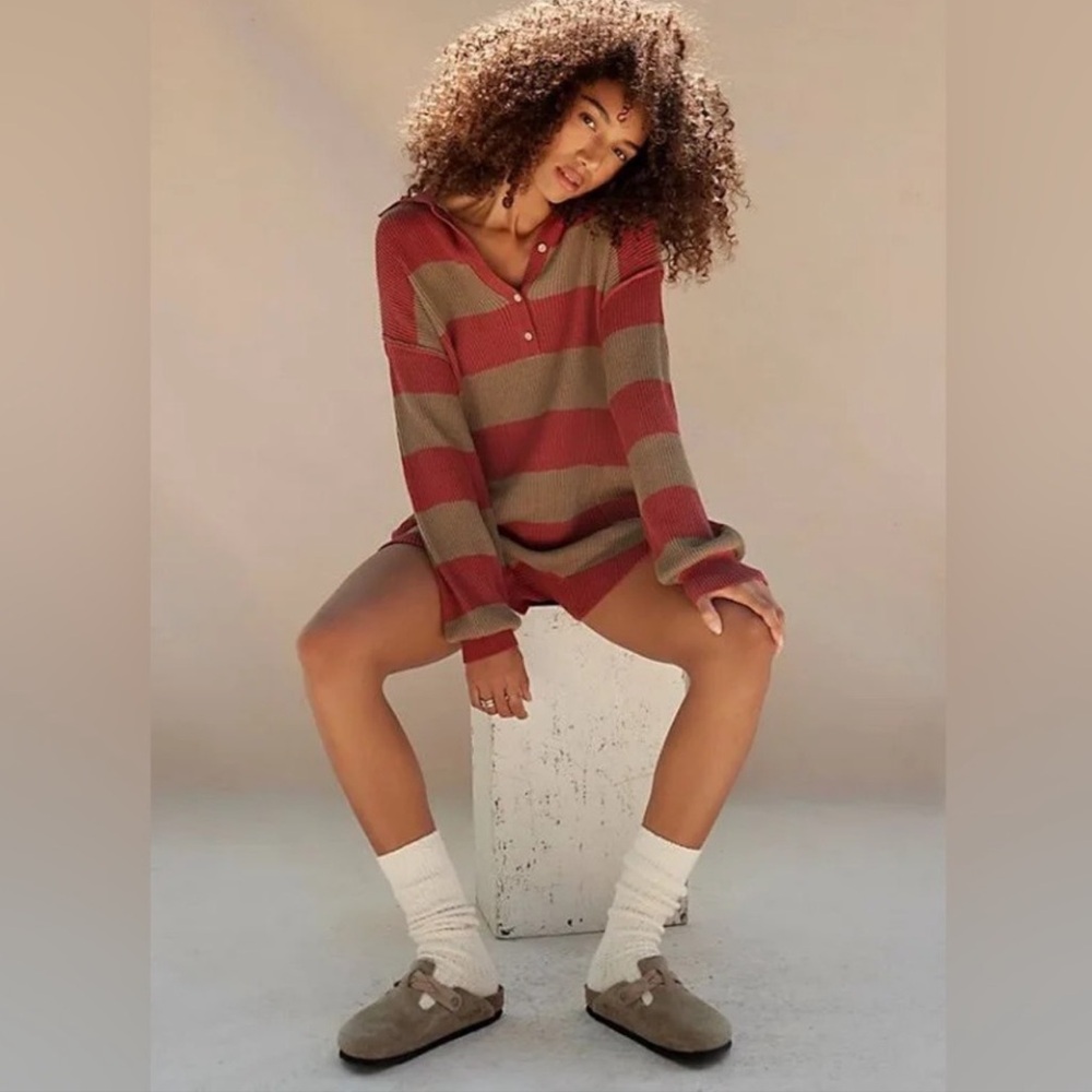 Free People Striped Red and Brown Romper